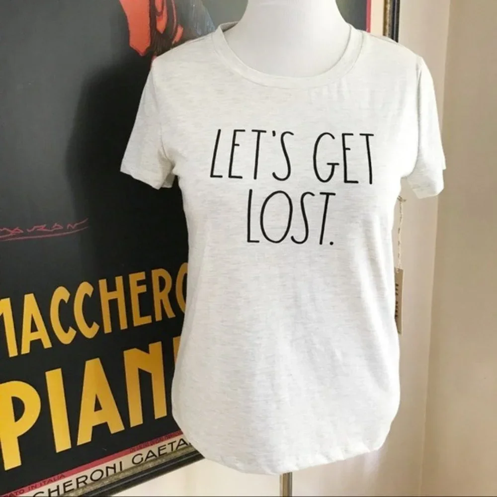 Rae Dunn LET'S GET LOST Heathered T Shirt Sz M